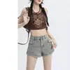 Shorts de Mezclilla Estilo Americano Chica Caliente para Mujer Verano 2025 Nuevo Estilo Pequeños de Cintura Alta Forma A Super Cortos Hot Pants