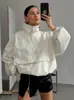 Estilo Roupa de Trabalho Europeu e Americano Damasco Design Simples Gola Polo Manga Longa Solto Aparência Emagrecedora Top Pulôver Corta-Vento de Alta Qualidade