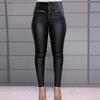 Roupas femininas europeias e americanas Amazon TEMU cross-border moda casual botão zíper slim calça de couro de cor sólida