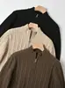 Suéter de Punto con Media Cremallera para Hombre Otoño e Invierno Tejido de Canalé Vertical Capa Base de Cuello Alto para Hombre Top Casual