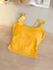 Hermoso Top sin Mangas con Doble Tirante en la Espalda con Aplicaciones Florales 3D, Colores Contrastantes, Cuello Redondo, Nuevo Estilo de Verano para Mujer con Almohadillas en el Pecho