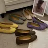 Sapatilhas Femininas 2026 Novo Estilo Gentil Elegante Roxo Bico Redondo Laço Confortável Plano Sapatos de Ballet