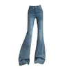 Calça Jeans Flare de Cintura Alta com Strass para Mulheres, Modelagem Justa, Elástica, Valoriza a Silhueta, para Primavera e Outono