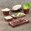 Plato de melamina para calentar alimentos, vajilla de plástico similar a la porcelana, plato rectangular, plato creativo para barbacoa de autoservicio con plato comercial.