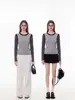 Blusa de tricô de manga longa color block de alta qualidade estilo francês para mulheres, outono, corte justo, amigável à pele, para usar por baixo