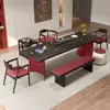 Mesa de té y juego de sillas de madera maciza estilo wabi-sabi mesa para preparar té de oficina mesa de té de casa de té mesa de tabla grande mesa negra lujo ligero