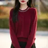 Otoño Invierno 2026 Nuevo Suéter de Punto para Mujer Cuello Redondo Hebilla de Pedrería Suéter Tipo Cárdigan Falso Capa Base para Mujer