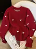 Fábrica Dalang Personalizado Suéter Cómodo para Mujer con Estampado de Corazones de Manga Larga con Diseño de Cuello Redondo