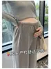 Calça pantalona plus size para gestante com renda e cordão, calça de corte reto para outono e inverno, calça casual para conforto em casa e consultas pré-natais