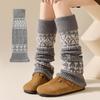 Meias de Estilo Étnico para Mulheres, Meias de Cano Médio Xadrez Fair Isle para Outono e Inverno para Mulheres, Meias Longas Versáteis e Modernas