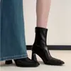 Botas de tacón alto para mujer, otoño e invierno, nuevas, negras, tacón grueso francés, botines, botas elásticas adelgazantes, botas estilo Martin, cremallera trasera negra