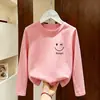 Camiseta de manga longa 100% algodão para primavera e outono, blusa básica fofa de outono para meninas, top soltinho e estiloso