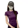 Camiseta de Algodón Puro Morado Uva Hombro Normal Manga Corta para Mujer 2026 Verano Capa Base Básica Corte Ajustado Favorecedor Top Ajustado Estilo Hot Girl