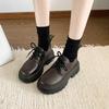 Mocassins de salto grosso e sola grossa de comércio exterior femininos 2024 inverno novo estilo de academia britânica versátil com forro de lã pequenos sapatos de couro femininos