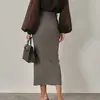 Saia de Design Transfronteiriço da Amazon Outono e Inverno 2025 Nova Saia Elegante Feminina de Cintura Alta com Fenda Frontal no Quadril