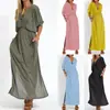 Novedades de Verano Ropa para Mujer de Comercio Exterior Transfronterizo Europeo y Americano, Sitio Independiente de Primavera Aliexpress Moda Vestido de Cintura Alta con Abertura y Cuello en V