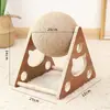 Placa de Arranhar de Madeira, Placa de Arranhar Durável, Corda de Sisal, Bola de Arranhar 3D Resistente a Arranhões para Gatos, Afiador de Garras, Estrutura de Escalada para Gatos, Brinquedo para Gatos
