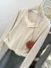 Camiseta de Manga Larga a Rayas Estilo Americano Tiro Medio Falsa de Dos Piezas para Mujer Otoño Estilo Coreano Ajustada Capa Interior Camiseta Base Superior