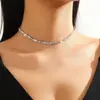Gargantilla corta estilo minimalista de diamantes completos para mujer, collar de circonita de una sola fila, popular para fiestas, cadena versátil para la clavícula con adornos de diamantes