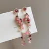 Brincos de Franja de Pedras Rosa Super Feéricos, Exquisitos e Elegantes, Brincos de Nicho, Estilo Celebridade, Brincos de Luxo para Mulheres