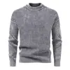 Suéter de Punto Jacquard Ondulado Engrosado con Cuello Redondo, Nueva Moda Otoño e Invierno para Hombre, Camisa Base Casual de Negocios