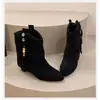 Botas de pierna con flecos retro bohemio para aumentar la altura interna de personas bajas, mujer, nuevo 2026, tacón grueso, botines vaqueros occidentales