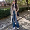 Jeans Rectos Retro Americanos Azules para Mujer, Nuevo Estilo Otoño 2025, Tiro Alto, Adelgazantes, Pantalones Versátiles de Pierna Ancha para Figuras Petites
