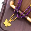 Esperando el Colgante de Mariposa de Arena Dorada Antigua Collar de Piedras de Amatista Natural Estilo Antiguo Versátil Joyería para Mujer