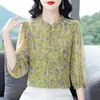 Camisa de Gasa Estampada de Tres Cuartos Moderna y Exquisita para Mujer, Ropa de Verano, Blusa Hermosa y Elegante, Top Casual para Mamás