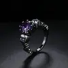 Anel Feminino Huajie Retro Preto Dourado Caveira Zircônia Roxa Estilo Punk Halloween Joias Populares Cruz Atacado