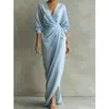 Sitio web independiente transfronterizo europeo y americano nuevo vestido para mujer con cuello en V y cintura ceñida, vestido de estilo vacacional primavera-verano