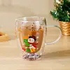 Taza de Vidrio de Doble Capa con Muñeco de Nieve de Papá Noel Borosilicato Alto Resistente al Calor Transparente Vaso de Agua Taza de Oficina para el Hogar Venta al por Mayor