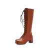 20 Botas Nuevas Europeas y Americanas para Primavera y Otoño para Mujer con Cordones de Caña Alta Botas Martin Gruesas de Tacón Medio Zapatos Amazon Deseo Zapatos de Comercio Exterior Talla Grande