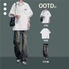 Camisa de Verão Estudante Universitário Estilo Hong Kong Lindo Terno de Três Peças Jeans Casual da Moda para Meninos Terno Tendência para Jovens