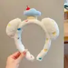 Faixa de cabeça fofa com orelhas de panda para lavar o rosto, faixa de cabeça de pelúcia de desenho animado com coroa alta para mulheres, faixa para maquiagem e lavar o cabelo, acessório de cabelo