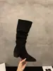 Botas de tacón alto con punta, color caqui, apiladas, para mujer, modelo nuevo 2025, primavera, otoño, invierno, tubo largo ajustado, botas de montar