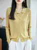 Camisa de punto fino de lana para mujer, holgada de manga larga, diseño único de rayas irregulares, top simple y favorecedor de manga larga
