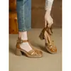Sandálias Romanas Fechadas de Plataforma com Salto Alto para Mulheres Verão Petite Couro Macio Tecido Sensação de Luxo Par com Saias Sapatos Gaiola de Salto