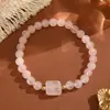 Pulsera de Cuarzo Rosa con Cuentas de Venta Caliente Transfronteriza Pulsera de Mano de Piedra Redonda Retro Pulsera Elástica Ajustable Accesorios Dulces y Juveniles