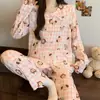 Nova gola de boneca de renda de desenho animado algodão nuvem manga longa pijama feminino primavera outono inverno doce vento roupas de casa atacado