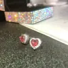 Pendientes de corazón de turmalina color rojo rosa retro elegantes de tribunal con baño grueso de platino PT950 brillantes Super hada exquisitos pendientes pequeños