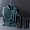 Roupas de verão do pai Camiseta de manga curta masculina de meia-idade e idosa Camisa pólo de seda de gelo de verão Top de meia manga de meia-idade do pai