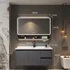 Conjunto de gabinete de banheiro com núcleo de favo de mel de alumínio espacial, incluindo uma pia de cerâmica combinada e unidade de toucador para uso doméstico