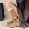 Botas de Caballero para Mujer 2025 Otoño/Invierno Botas Retro Slouch Botas Altas Francesas Adelgazantes Tacón Grueso Gamuza Caqui Botas Largas para Mujer