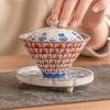 Imitación de Fábrica Song Ru Kiln Wanfo Dou Li Sicai Tazón con Tapa Taza de Té Hogareño Tazón de Té de Alta Gama Juego de Té Kung Fu Anti-quemaduras Mano
