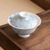 Tazón Cubierta Ceniza de Planta de Fábrica Taza de Té Pintado a Mano Lirio Azul Tazón de Té Lingkou con Tapa Juego de Té Chino Kung Fu Individual