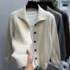 Cardigã de tricô com botões estilo Old Money para homens, estação primavera e outono, suéter de fio grosso, suéter casual de gola alta