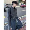 Camisa Polo Henley Retro Americana para Hombre Manga Larga Otoño Estilo Old Money Cuello en V Texturizado Camisa para Capas