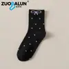 Meias Zobaron Femininas com Laço, Meias de Cano Médio, Cor Sólida, Absorventes de Suor, Respiráveis, Meias de Algodão, Meias Slouch Casuais Versáteis para Mulheres