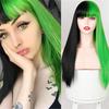 Peluca de Flequillo de Aire Qi para Mujer Cabello Lacio Mediano Largo Bicolor Yin y Yang Moda Anime cos Cabello Falso Peluca Completa con Cubierta